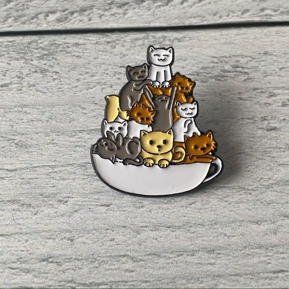Cup O’ Kitties Enamel Pin/ Brooch Lapel